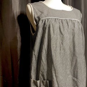 Vintage 1960s Black & White Gingham Apron/Smock Dress